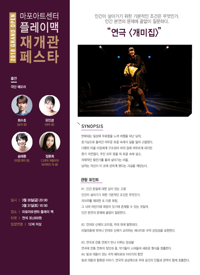 마포아트센터 플레이맥 재개관 페스타, 개미집 공연 소개