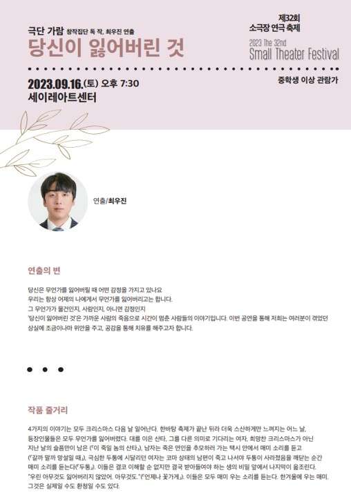 제32회 소극장 연극 축제, 당신이 잃어버린 것 공연 소개